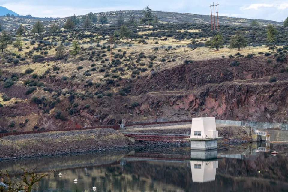 A small dam located in a rural location.
